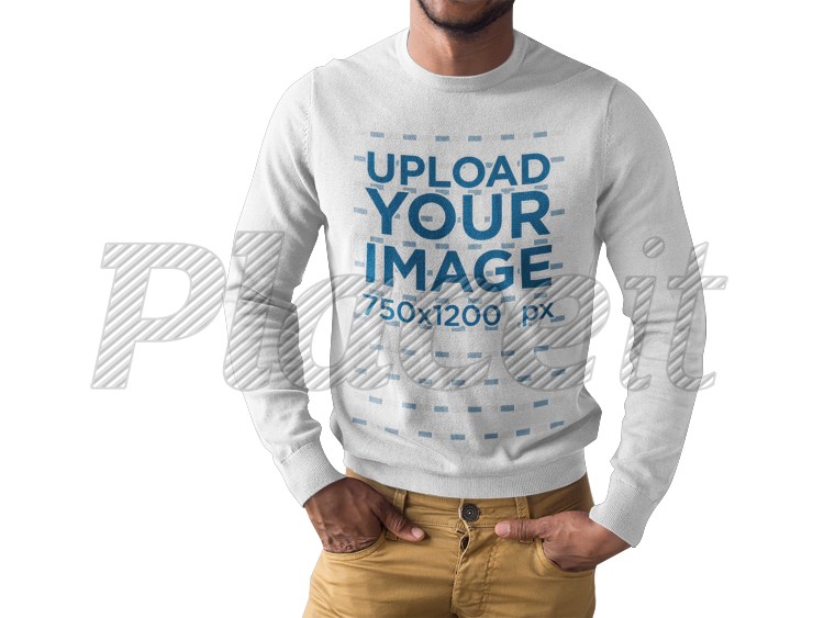 placeit black man wearing a long sleeve tee mockup while standing