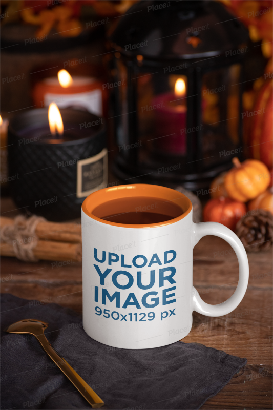 Placeit Mockup Of An 11 Oz Coffee Mug With Fall Decorations In