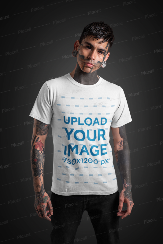 Download Free Placeit T Shirt Mockup Of A Goth Man With A Skull Tattooed Face PSD Mockup Template