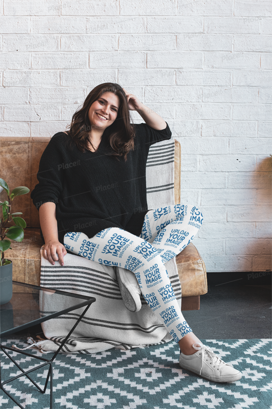 Placeit Plus Size Leggings Mockup Featuring A Woman Sitting On A