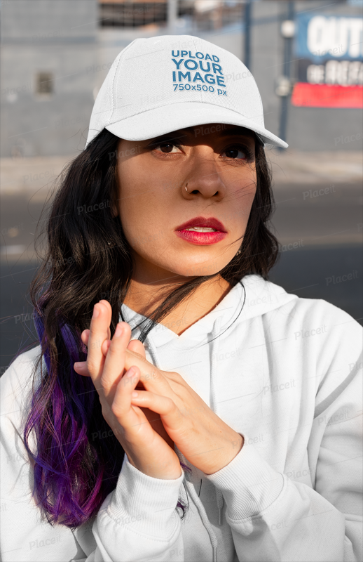 Placeit Mockup Of A Woman With Purple Hair Wearing A Dad Hat
