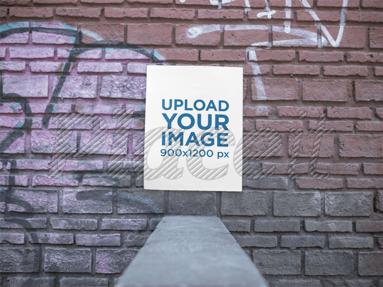 Placeit Poster On An Old Bricks Wall With Graffitis Mockup