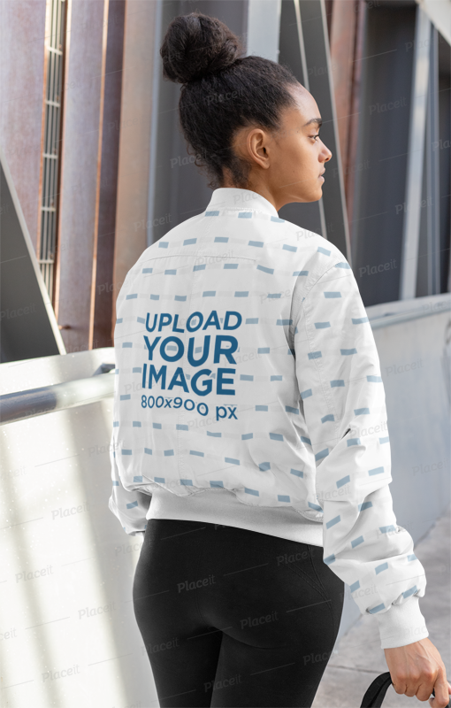 Download Placeit Back View Mockup Of A Woman Wearing A Bomber Jacket PSD Mockup Templates