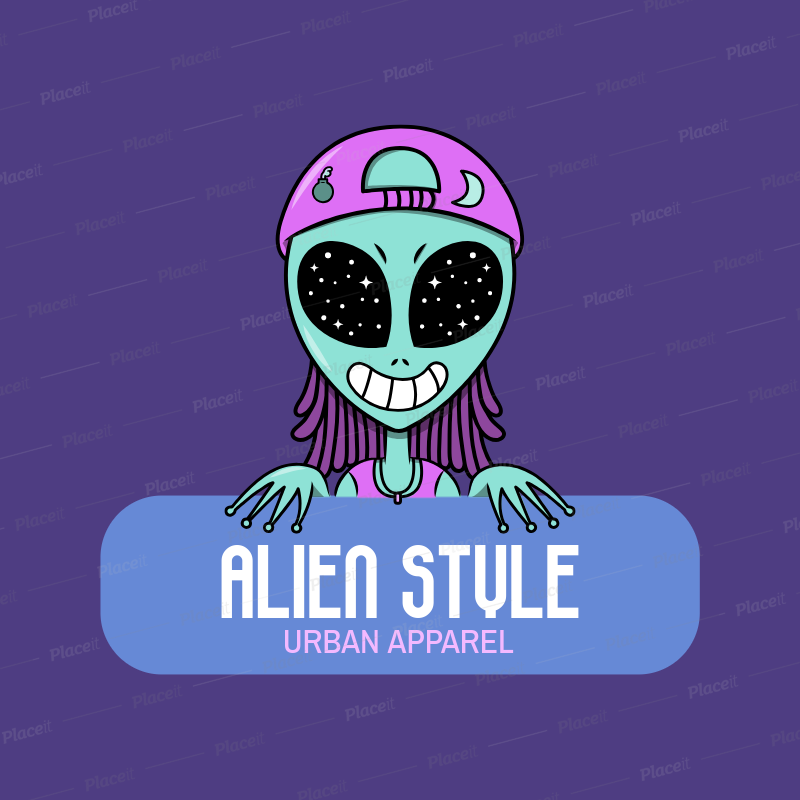 Placeit Urban Apparel Logo Generator Featuring A Trippy Alien Illustration