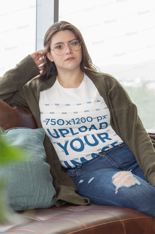 Placeit Plus Size T Shirt Mockup Featuring A Woman Relaxing On A